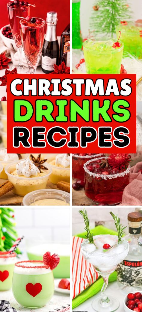 Easy Christmas Cocktails – Get into the festive spirit with these easy Christmas cocktails recipes! From a classic cranberry Christmas margarita to a creamy gingerbread martini, here’s something for every taste. Holiday drinks, holiday cocktail recipes, Christmas cocktails easy, Grinch Punch. Santa Claus Cocktail, Adult Drinks For Christmas Party, Grinch Christmas Drink Holiday Cocktails, Batch Christmas Drinks, Grinch Mixed Drink, Premade Holiday Cocktails, Christmas Theme Cocktails Party Drinks, Tipsy Elf Cocktail, Holiday Specialty Drinks