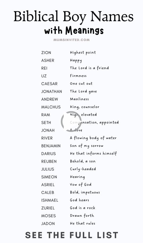 +Discover our list of unique...re...te...common...handsome Biblical boy names & meanings. This list of boys names includes classic yet timeless christian boy names. Whether you're looking for a traditional name or something more modern...is list has strong & meaningful male name..