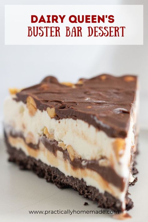 Buster Bar Dessert, Buster Bar, Buster Bars, Ice Cream Dessert Recipe, Oreo Cookie Crust, Ice Cream Cake Recipe, Ice Cream Bar, Cold Desserts, Dairy Queen