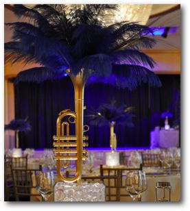 Centerpieces Music Centerpieces, Prom Decorations, Jazz Party, Gala Themes, Music Themed Parties, Music Themed Wedding, Feather Centerpieces, Gala Ideas, Gatsby Theme