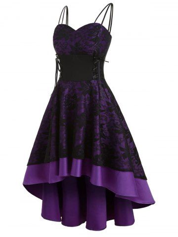 Lace Up Empire Waist Dip Hem Party Dress Lace High Low Dress, Lace Bandage Dress, Dark Purple Dresses, Steampunk Dress, Vintage Steampunk, Bandage Dresses, Prom Dress Inspiration, Pretty Prom Dresses, Dresses Floral