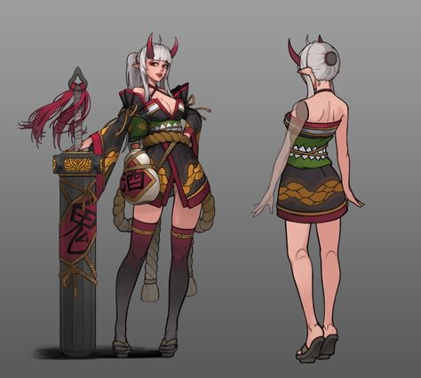 Oni Concept Art, Oni Girl Art, Oni Female, Female Oni, Oni Girl, Oni Art, Japanese Oni, Girls Characters, Night Routine