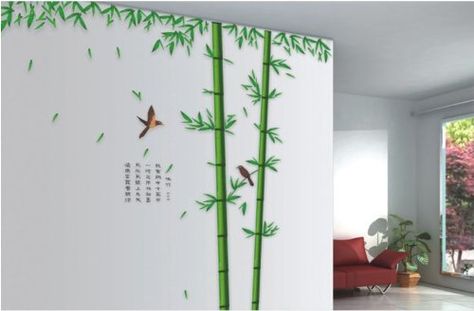 Bamboo Mural, Bird Wall Decals, Diy Wall Stickers, Bamboo Decor, Day Room, Green Bamboo, Bamboo Wall, Removable Wall Stickers, Wall Stickers Home Decor