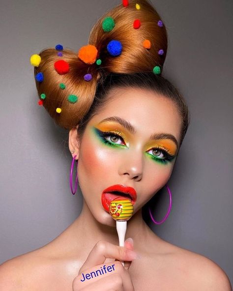 Candy Photoshoot, Candy Makeup, Wacky Hair, Candy Girl, Hair Shows, Crazy Hair Days, Easter Hair, Creative Hairstyles