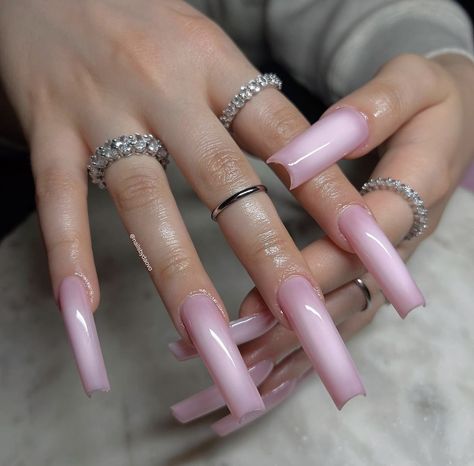 Soft Pink Long Nails, Long Pink Nails With Design, Long Aura Nails, Baby Pink Toe Nails, Nails Acrylic Square Long, Plain Acrylic Nails, Nail Goals, Plain Nails, Gel Overlay