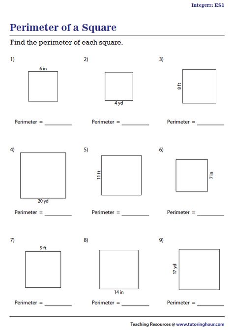 Perimeter of a Square Perimeter Of Triangle, Perimeter Of Rectangle, Find The Perimeter, Perimeter Worksheets, Teaching Geometry, Triangle Worksheet, Geometry Worksheets, Area And Perimeter, Math Materials