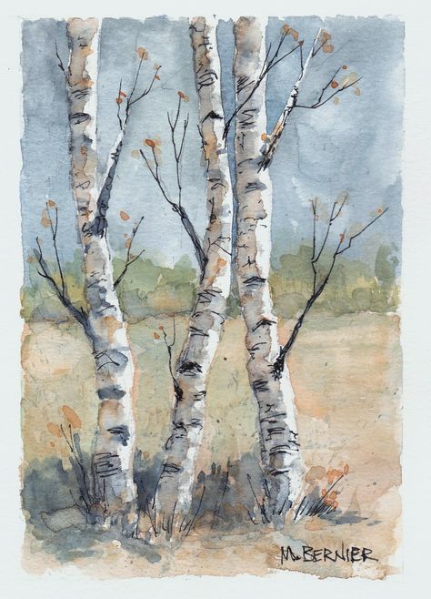 Birch Tree Aesthetic, Birch Tree Drawing, Birch Tree Watercolor, Birch Trees Painting, Watercolour Trees, Botanical Artists, Color Theory Art, Watercolor Art Face, White Birch Trees