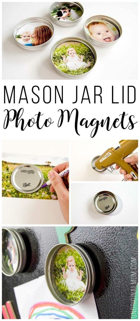 Upcycle your leftover mason jar lids with these super cute mason jar lid photo… ขวดโหล Mason Jar, Joululahjat Diy, Magnets Diy, Mason Jar Lid, Mason Jar Projects, Budget Friendly Gift, Puffy Paint, Mason Jar Lids, Navidad Diy