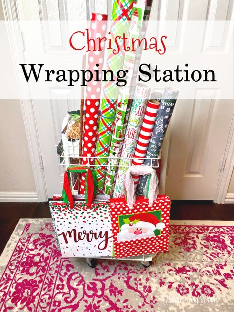 Christmas Gift Wrapping Station, Christmas Wrapping Station, Gift Wrapping Station Ideas, Wrapping Room, Christmas Wrapping Diy, Gift Wrapping Station, Wrapping Station, Patina Paint, Christmas Planning