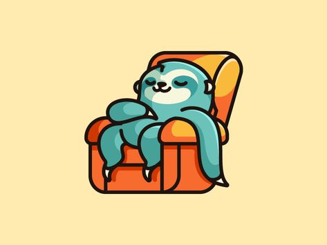 Lazy Logo Design, Lazy Illustration, Sloth Logo, Alfrey Davilla, Lazy Art, Sloth Sleeping, Sloth Art, Pet Logo, Outline Illustration