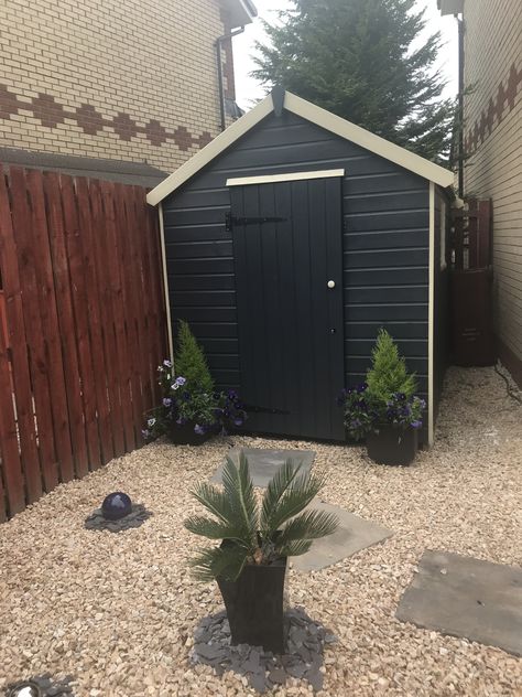 Cuprinol urban slate Cuprinol Urban Slate, Painted Sheds, Painted Shed, Backyard Garden Diy, Back Garden Design, Shed Colours, Garden Painting, Small Garden Design, Back Garden