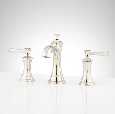 Signature Hardware Bathroom, Polished Nickel Faucet, Widespread Faucet, Roman Tub Faucets, Vessel Faucets, Roman Tub, Brass Faucet, Widespread Bathroom Faucet, Tub Filler