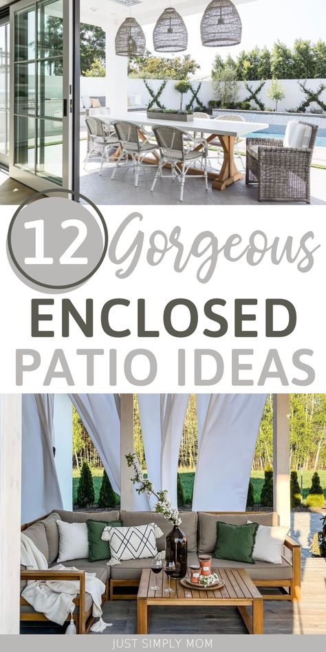 12 Backyard Enclosed Patio Ideas - Just Simply Mom Modern Enclosed Patio, Inclosed Patios Ideas, Enclosed Outdoor Area, Enclosed Patio Ideas On A Budget, Outdoor Enclosed Patio Ideas, Enclosed Patio Ideas Sunroom, Enclosed Back Patio, Enclosed Back Porch, Enclosed Deck