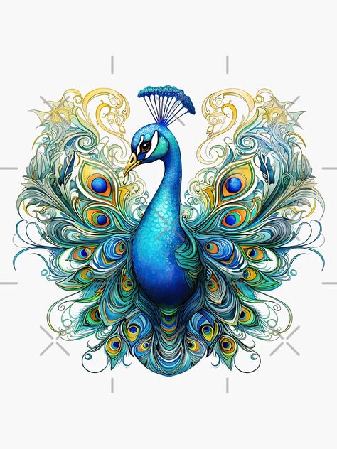 "Peacock watercolour on show" Sticker for Sale by Adriano Carrideo | Redbubble Watercolour Peacock, Peacock Picture, Peacock Tattoos, Peacock Portrait, Peacock Head, 2022 Ornaments, Peacock Watercolor, Peacock Illustration, Peacock Artwork