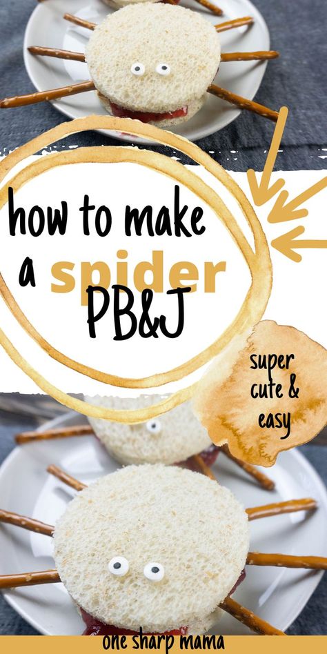 Spider Pbj Sandwich, Pb&j Spider Sandwiches, Spider Sandwiches Kids, Halloween Pbj Sandwich, Halloween Uncrustables, Halloween Sandwiches For Kids, Preschool Halloween Party Food, Themed Lunch Ideas, Halloween Themed Lunch