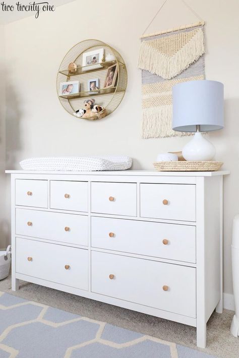 Nursery Dresser #nursery #nurserydecor #baby #babyboy #nurseryideas #nurseryart #nurseryroom #nurseryfurniture Ikea Baby, Ikea Hemnes Dresser, Hemnes Dresser, Ikea Nursery, Baby Dresser, Ikea Dresser, Nursery Dresser, Nursery Room Design, Ikea Hemnes