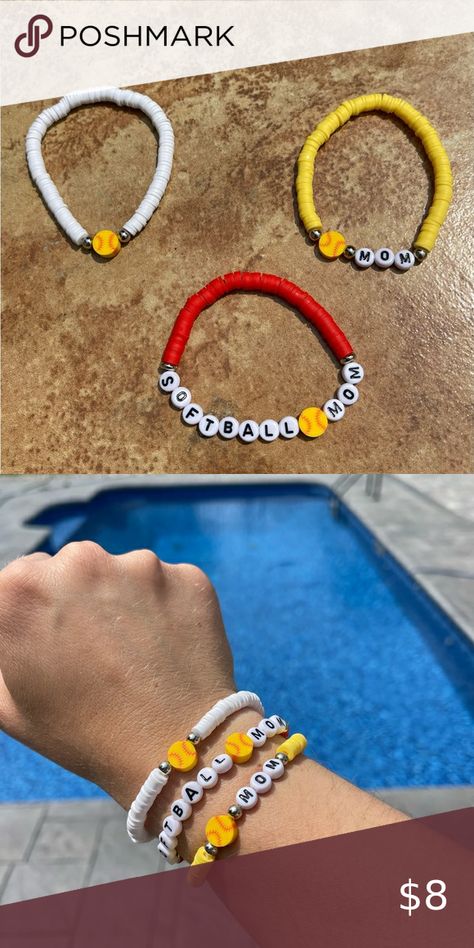 Custom Softball heishi bracelets, softball team bracelets, handmade bracelets. Softball Bracelets, Softball Bracelet, Heishi Bracelets, Team Bracelets, Closet Custom, Custom Softball, Softball Team, Clay Bead, Clay Beads