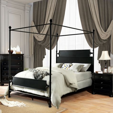 Gracie Oaks Mcrae Canopy Bed | Wayfair Queen Canopy Bed, Metal Canopy Bed, Bed Metal, Four Poster Bed, Upholstered Panel Bed, Metal Canopy, Four Poster, Poster Bed, Iron Bed