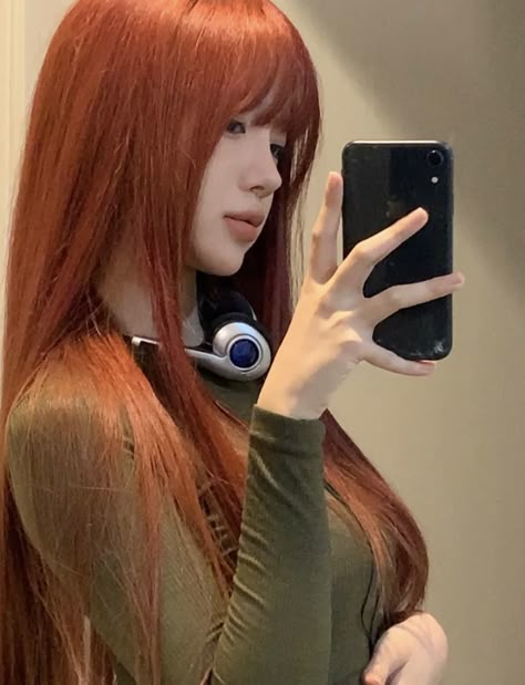 Korean Ginger Hair, Ginger Hair Korean, Korean Hair Color Ideas, Orange Hair Aesthetic, Orange Brown Hair, Ginger Hair Dyed, Korean Hair Color, Red Hair Inspo, Ginger Hair Color