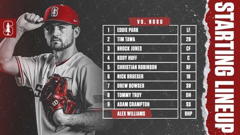 Lineup Graphic, Baseball Lineup, Alex Williams, Christian Robinson, Sports Advertising, College Baseball, Baseball Design, Sports Graphics, Sports Graphic Design