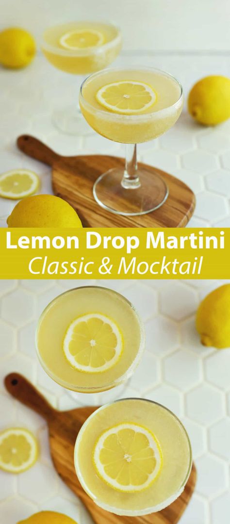 Lemon Drop Martini (Plus Mocktail Version!) - A Beautiful Mess Lemon Martini, Vodka Orange, Lemon Drop Cocktail, Cocktail Drinks Alcoholic, Lemon Drop Martini, Simple Syrup Recipes, Classic Martini, Orange Liqueur, Refreshing Food