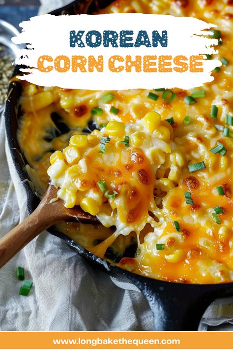 Sweet and creamy Korean Corn Cheese, perfect for any meal Korean Corn Cheese Recipe, Korean Corn Cheese, Korean Menu, Veggie Casseroles, Corn Recipes Side Dishes, Korean Corn, Skillet Corn, Cheese Corn, Corn Cheese