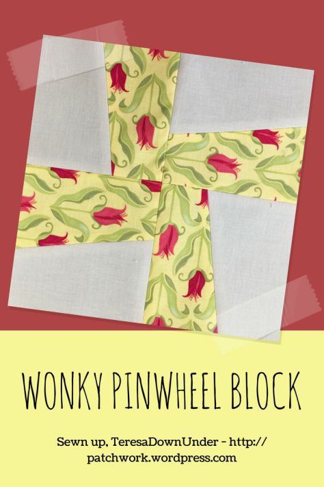 Video tutorial: Wonky pinwheel beginner block Wonky Pinwheel Quilt Patterns, Wind Mill Quilt Block, Improve Quilting, Contemporary Patchwork, Pinwheel Blocks, Pinwheel Quilt Block, Charm Square Quilt, Pinwheel Block, Wind Mill