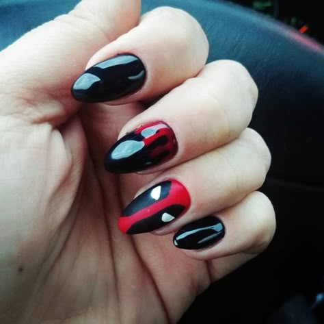 Give your nail tech some fun ideas for a marvel manicure. These 18 marvel nail designs will have you ready for the next Avengers movie, Loki series, and more! Marvel Theme Nails, Avengers Nails Designs, Deadpool Inspired Nails, Simple Marvel Nails, Deadpool Nails Acrylic, Deadpool And Wolverine Nail Art, Marvel Nail Ideas, Marvel Acrylic Nails, Deadpool Nail Art