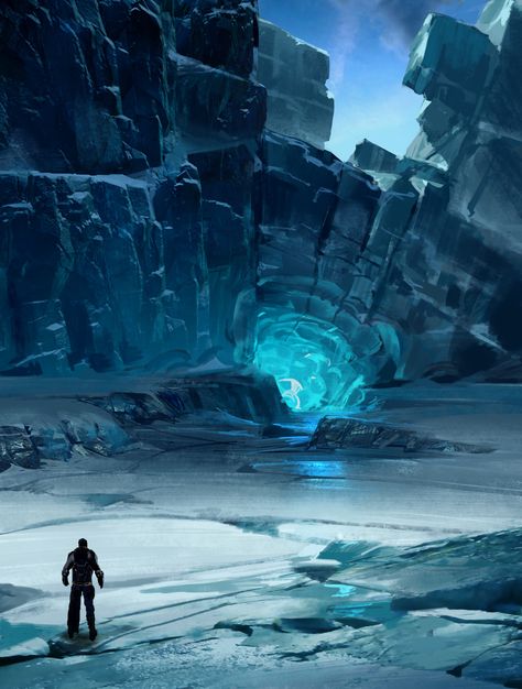 Drop project Ice Village Concept Art, Ice Environment Concept Art, Ice Landscape Fantasy Art, Ice Environment, Ice Cave Concept Art, Ice Fortress Fantasy Art, Ice Caves Fantasy Art, Snowy Mountain Concept Art, Icewind Dale