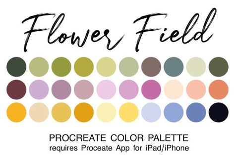 Flowers Palette Color, Garden Party Color Palette, Wildflower Color Palette, Party Color Palette, Procreate Palettes, Color Palette Procreate, Floral Palette, Procreate Color Palette, Cowgirl Nursery