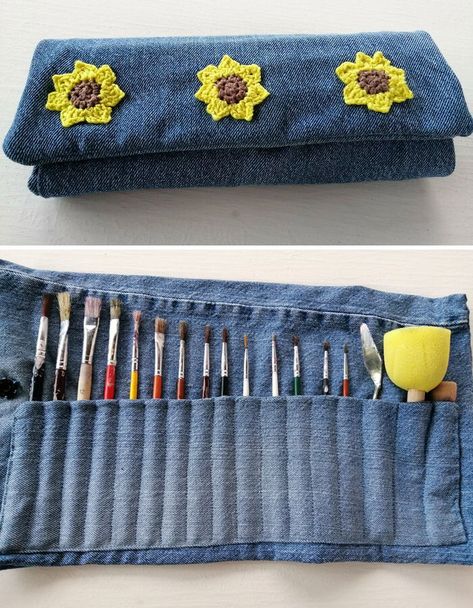 Things To Do With Old Jeans, Diy Brush Holder, Electronic Waste, Make A Lamp, Jeans Crafts, Tshirt Rug, Construction Waste, Denim Crafts Diy, Old Pianos