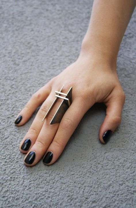 Unique Black Geometric Jewelry, Hollow Form Jewelry, Aluminium Jewelry, Metalwork Ring, Futuristic Jewelry, Big Statement Rings, Contemporary Jewellery Designers, Avant Garde Jewelry, Oxidized Silver Rings