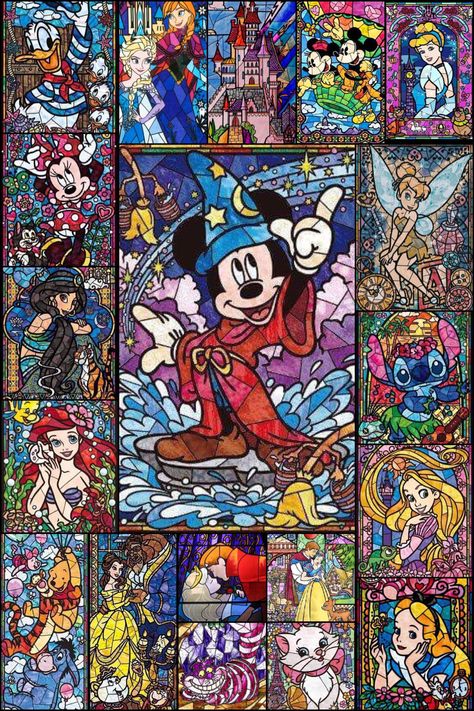 Disney Stained Glass, Deco Disney, Girl Wallpapers, Disney World Pictures, Disney Paintings, Girly Wallpapers, Disney Rooms, Mickey Mouse Art, Disney Background