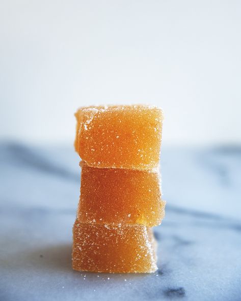 Sophisticated and sweet, these pate de fruit are inspired by the classic old fashioned. Fresh orange and your S.O.’s favorite whiskey make these candies unique, and so much more interesting than classic fruit flavors. The best part is that you can easily play with the flavors to make them your own. If you love Penicillin cocktails, try making one with lemon, fresh ginger, and scotch! A classic rum and lime daiquiri would be amazing as a jelly too.     Total Time: 3 hrs Makes: 64 (1-inch) ... Quince Jelly, Cranberry Fruit, Dessert Spread, Fruit Kabobs, Fruit Jelly, Homemade Candies, Daiquiri, Candy Making, Fruit Flavored