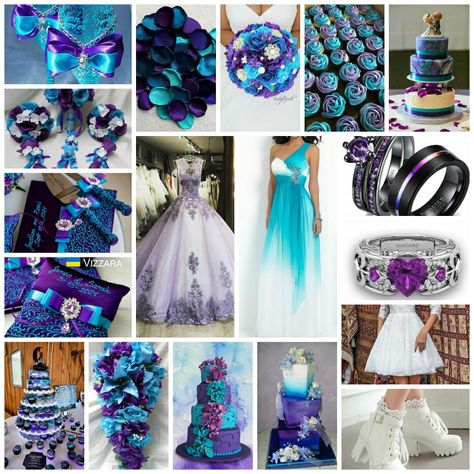 Dark Purple And Light Blue Wedding, Blue And Purple Themed Wedding, Royal Blue And Purple Wedding Theme Wedding Ceremony Decor, Purple And Turquoise Wedding Ideas, Wedding Purple And Blue, Royal Blue And Purple Wedding, Flower Arrangements Diy Artificial, Purple Teal Wedding, Purple And Teal Wedding