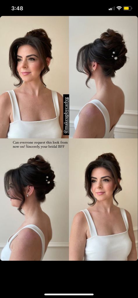 Wedding Updos For Backless Dress, Simple Wedding Hair Pieces, Pleat Hairstyles Updo, Wedding Hairstyles For Bride Strapless Dress, Bridal Hair Square Neckline, Wedding Hairstyles Updo Elegant Brunette, Short Hairstyle For Engagement Bride, 2023 Wedding Hair Updo, Face Framing Bridal Updo