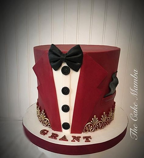 Grooms cake by Talk of the Town Cakes LLC Big Red Cake, 30th Birthday Cakes For Men, 40th Birthday Cakes For Men, Suit And Bow Tie, Cake Design For Men, Red Birthday Cakes, Fondant Cake Designs, Beautiful Cake Designs, Cool Cake Designs