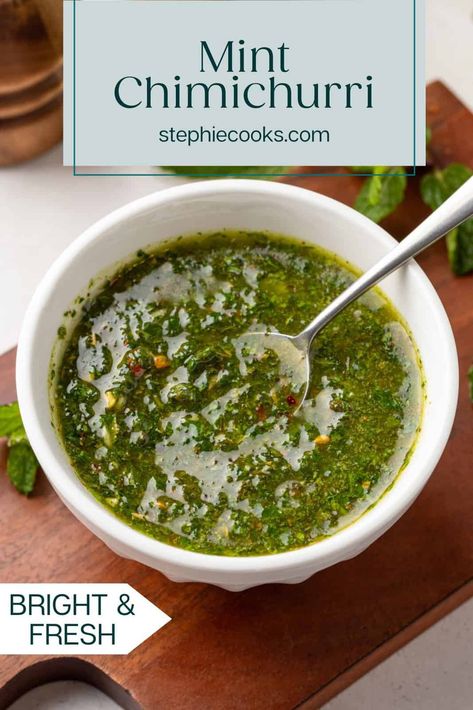 Bright and verdant mint chimichurri is simple to make and pairs beautifully with your favorite lamb dishes. Lamb Chimichurri Recipe, Mint Pesto For Lamb, Mint Chimichurri Sauce, Mint Sauce For Lamb, Lamb With Mint Sauce, Mint Chimichurri, Chimichurri Recipe, Lamb Dishes, Mint Sauce