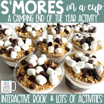 S'mores in a cup is the perfect snack to make with your students at the end of the school year. It would be extra fun to make during a camping day or camping week. This delicious pudding treat is filled with chocolate, graham cracker and marshmallow sweetness. You can use the mini book provided to... Smores In A Cup, Campfire Breakfast Ideas, Snack Cup Ideas, Classroom Smores, Camp Firelight Vbs Snacks, S’mores In The Classroom, S’more Cups Recipe, S’mores In A Cup, S’mores Cups Easy