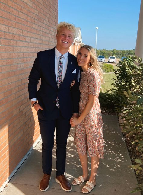 Couples Church Outfits, Church Couple Pictures, Lds Relationship, Church Couple Aesthetic, Couple At Church, Missionary Aesthetic, Church Outfit Aesthetic, Christian Couple Aesthetic, Missionary Pose Reference