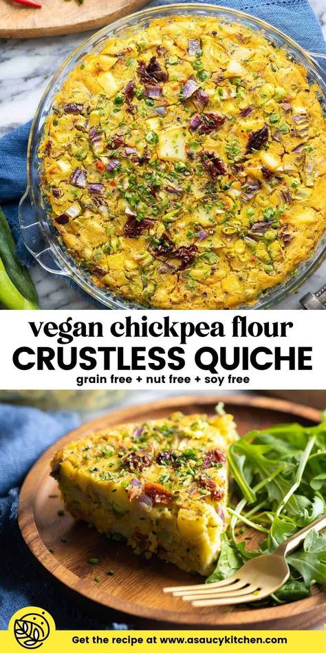 Vegan Pea Recipes, Vegan Beans Recipes, Eggless Quiche Recipes, Chickpea Quiche, Chickpea Vegan, Vegan Recipes With Chickpea Flour, Vegan Gluten Free Dinner Recipes, Vegan Recipes For Dinner, Light Vegan Dinner