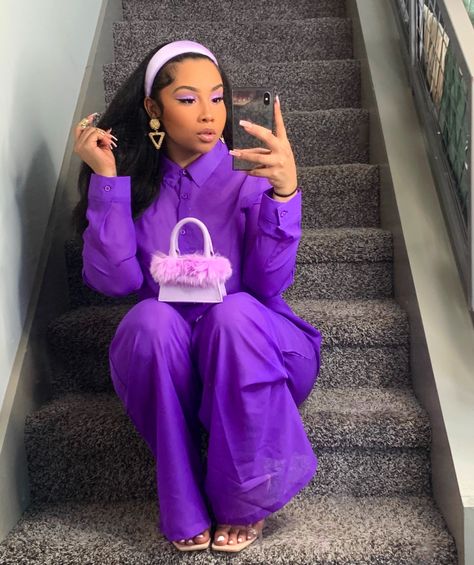 Purple outfit, purple purse, purple headband Purple Headband Outfit, Anaya Ivy, Spring Outfits 2020, Business Professional Dress, Purple Headband, Bad Dresses, Purple Headbands, Purple Purse, Headband Outfit