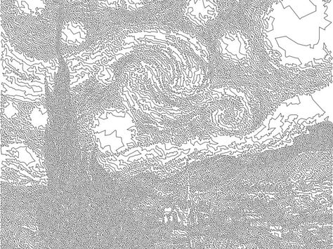 Van Gogh's Starry Night TSP Single Line Drawing Gogh Paintings, Vincent Van Gogh Paintings, Single Line Drawing, Van Gogh Paintings, Starry Night Van Gogh, Single Line, Vincent Van, Print Models, Artsy Fartsy