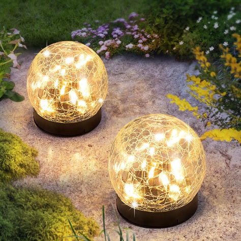 PRICES MAY VARY. Automatic ON/OFF Solar Powered: Solar globe lights outdoor automatically charge during the day and illuminate your garden at night. With a long-lasting working time, garden globes outdoor provide reliable performance. Before use, ensure the switch is in the ON position UNIQUE DESIGN: Solar globes for outside with built-in LED light bulb are designed with unique cracked glass globes, which can emit beautiful and moving colors at night, creating a romantic atmosphere. Outdoor sola Outdoor Globe Lights, Led Ball Lights, Solar Yard Lights, Garden Globes, Lights Decoration, Solar Lights Outdoor, Solar Pathway Lights, Led Garden Lights, Solar Fairy Lights