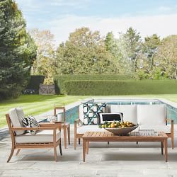 Outdoor Lounge Furniture | Williams Sonoma Lounge Furniture Ideas, Coffee Tables Ideas, Pergola Diy, Deck Seating, Outdoor Chandelier, Teak Side Table, Teak Sofa, Outdoor Living Design, Backyard Furniture