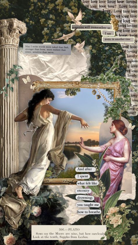 #sappho #greekmythology #wallpaper #love #lovecore #gay #greenaesthetic Sappho Wallpaper, Sapphic Aesthetic Art, Surealism Art, Love Mondays, Wallpaper Love, Love And Co, Art Desk, Green Aesthetic, Greek Mythology