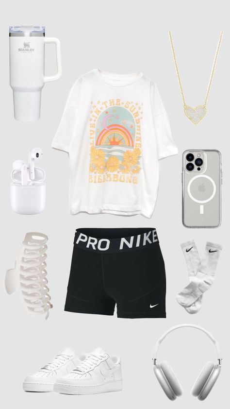 #preppy #outfitinspo #beauty #cute #white #nike #stanley #nikepro Cute Nike Pro Outfits, Cute Outfits With Nike Pros, How To Style Nike Pros, Nike Pro Outfits, Outfits With Nike Pros, Nike Pros Outfit, Nike Pro Outfit, White Nike Pros, Nike Pro Fits