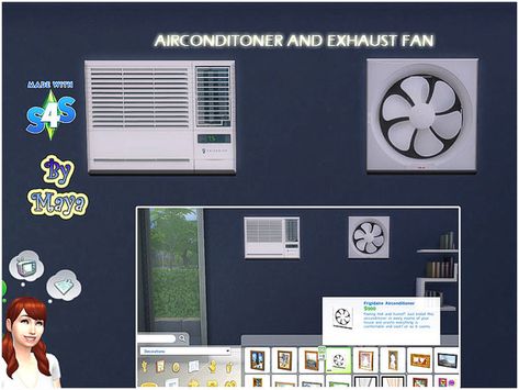 THESE ARE COOL! Air Conditioner and FAN!! Created By: Mayadee! Check out her Items at TSR!!! Sims 4 Fans Cc, Sims 4 Functional Air Conditioner, Sims 4 Cc Ac Unit, Sims 4 Fan Cc, Sims 4 Air Conditioner Cc, Sims 4 Air Conditioner, Mods Ts4, Mini Appliances, Sims Download