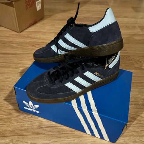 New With Tags Color: Collegiate Navy / Clear Sky / Gum Size: 8.5 (Men’s) I’m A Women’s Size 10 And They Fit Me Navy Sambas, Adidas Spezial Navy, Blue Sambas, Adidas Spezial, Shoe Inspiration, Clear Sky, Shoes Adidas, Blue Adidas, Navy Color