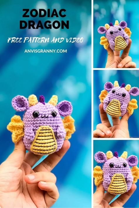 Birthday Crochet, Chinese Zodiac Dragon, Crochet Dragon Pattern, Animal Amigurumi, Easy Crochet Stitches, Pola Amigurumi, Crochet Dragon, Crochet Gift, Crochet Amigurumi Free Patterns